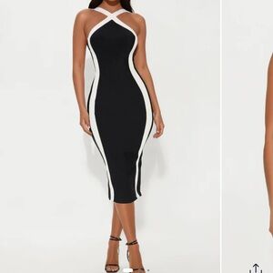Black & white bandage midi dress